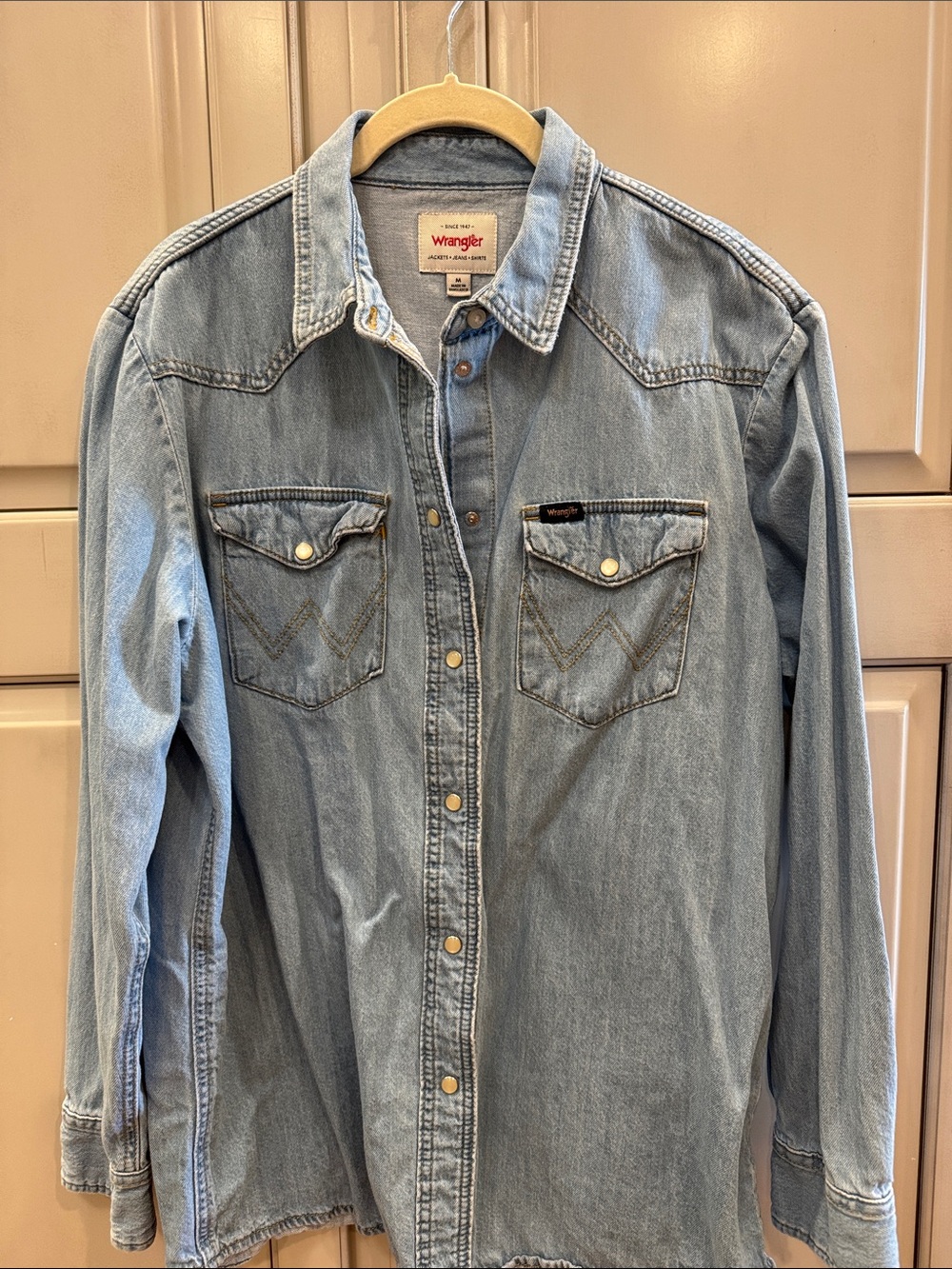 Wrangler Light Blue Denim Western Button-Front Shirt